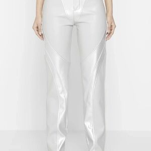 Maniere De Voir Faux Leather Metallic Straight Leg Pants Size 6